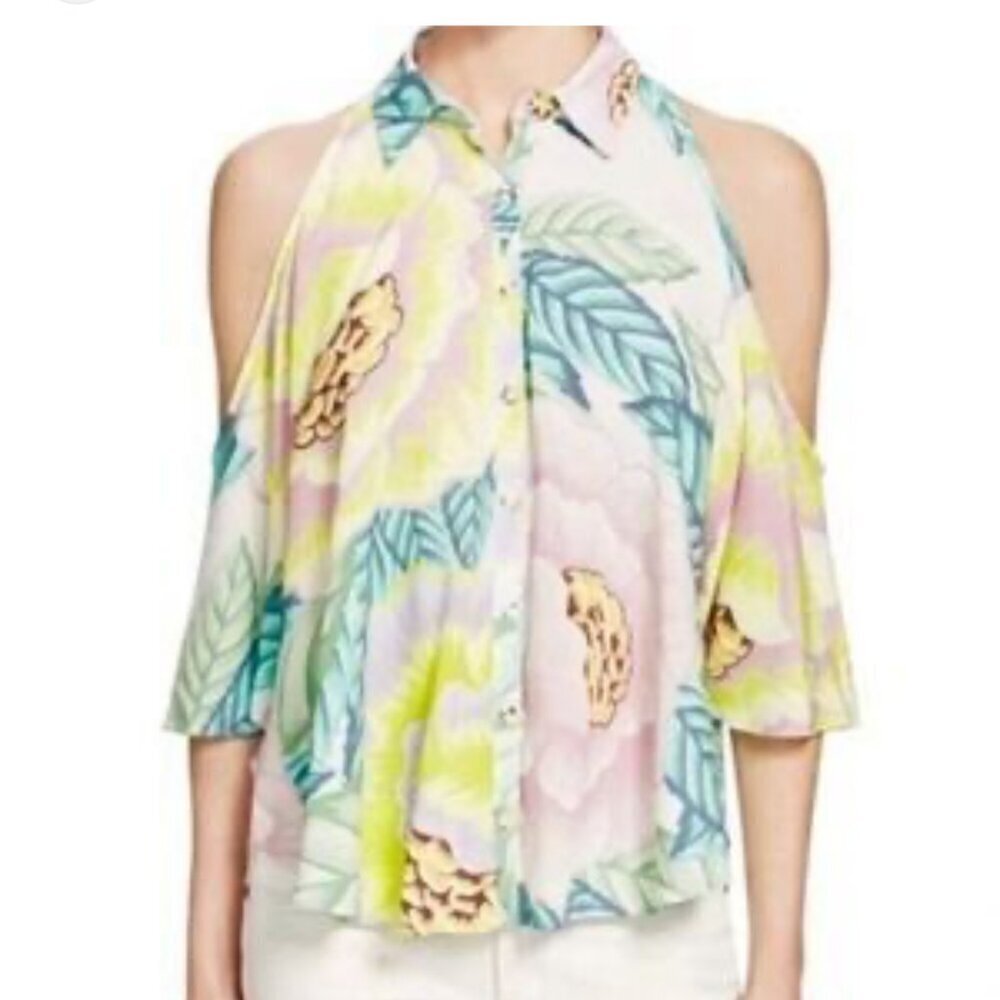 Mara Hoffman S Tank Top Swing Style Shirt Cold Shoulder Floral Tropical Button